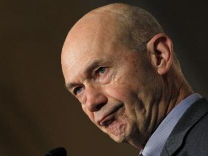 El director de la OMC, Pascal Lamy, en una rueda de prensa en Madrid.