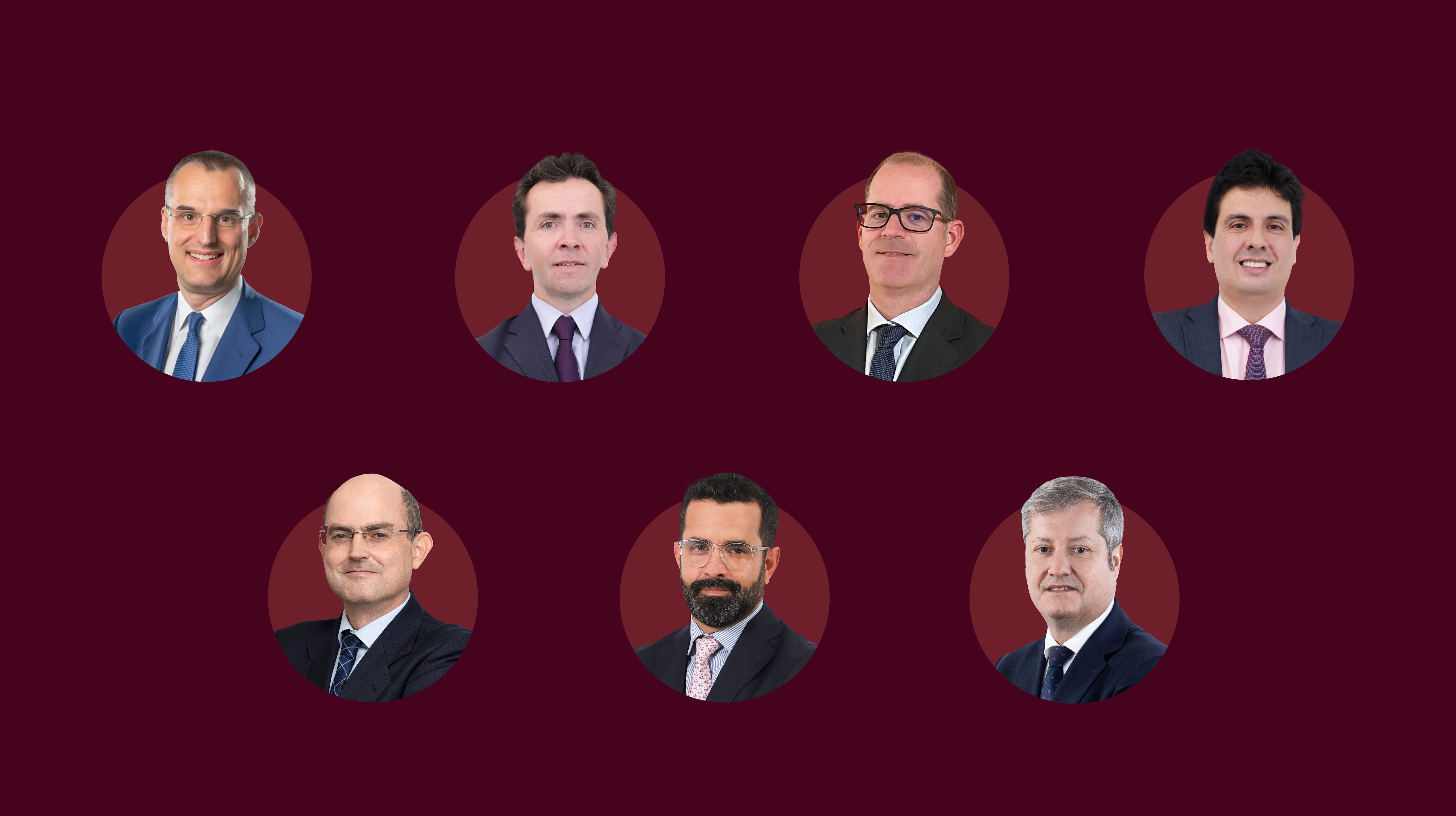 De izquierda a derecha: David Fernández de Retana; Juan Sebastián Lombana; Gabriel Morales; Ramiro Portocarrero; Jaime Moya; Miguel Muñoz y David-Isaac Tobía, nuevos socios de Cuatrecasas.