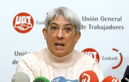La responsable de Acción Sindical de UGT-Euskadi, Maribel Ballesteros, durante su rueda de prensa.