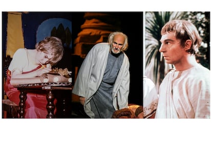 De izquierda a derecha, Toni Polo como Claudio en 1981; Héctor Alterio en 2004 y Derek Jacobi en 1976.