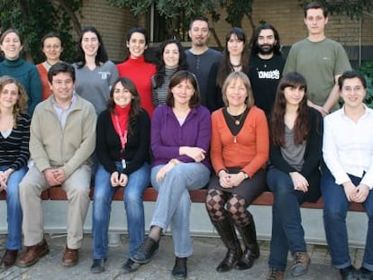 La catedrática de Biología Celular Isabel Fariñas, sentada en el centro, con su equipo.