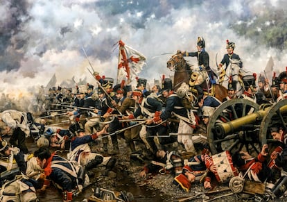 Batalla de San Marcial, de Augusto Ferrer-Dalmau colección en el Museo del Ejército (Alcázar de Toledo) y en el que aparece la Cruz de Borgoña