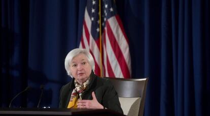 Janet Yellen, este mi&eacute;rcoles, durante la conferencia de prensa.