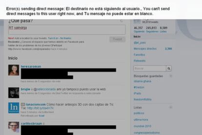 Aspecto de una página de Twitter afectada por un presunto error de código