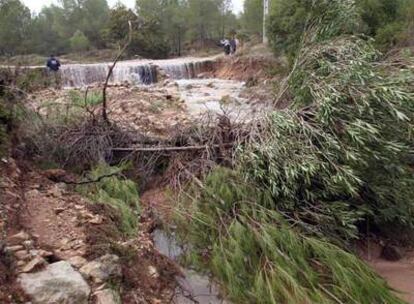 Barranco de L'Olleria donde el agua arrastró ayer a una mujer y a su hija a la muerte.
