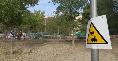 Obras en un parque de Madrid.