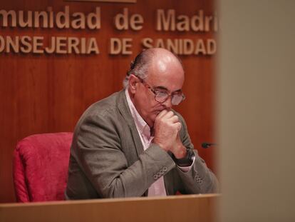 El viceconsejero de Salud Pública y Plan covid-19 de Madrid, Antonio Zapatero, durante su comparecencia en la Consejería de Sanidad.