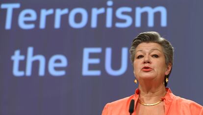 La comisaria europea de Interior, Ylva Johansson, durante la presentación de la nueva Agenda Antiterrorista, el 9 de diciembre de 2020.