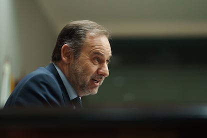 José Luis Ábalos, este lunes en la comisión de investigación del Parlamento de Canarias sobre la compra de material sanitario en la pandemia.