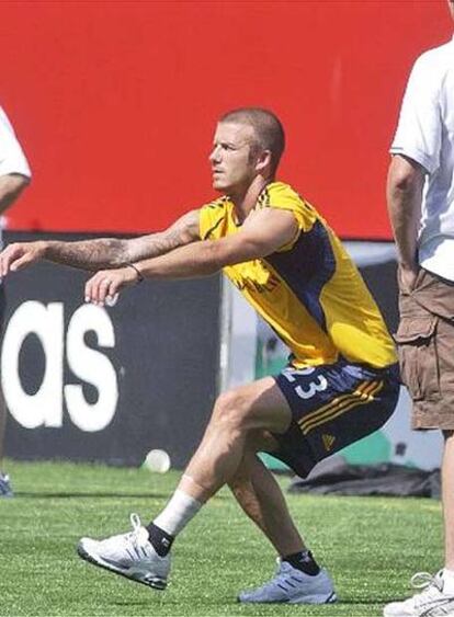 Beckham, en un entrenamiento con su equipo, Los Angeles Galaxy