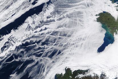 Imagen de nubes sobre el golfo de Vizcaya tomada desde satélite.