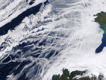 Imagen de nubes sobre el golfo de Vizcaya tomada desde satélite.