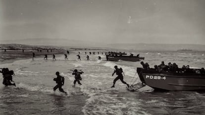 Allied troops landing on the beaches of Normandy on June 6, 1944. 