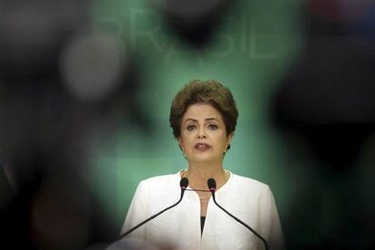 Dilma Rousseff gives a press conference on Wednesday.