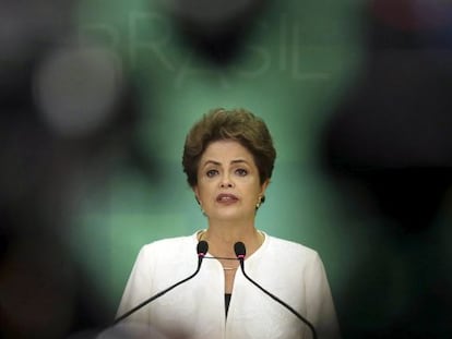 Dilma Rousseff gives a press conference on Wednesday.