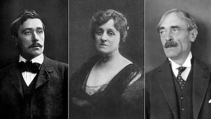 De izquierda a derecha, tres miembros del jurado: Maurice Maeterlinck, Edith Wharton y Paul Valéry.