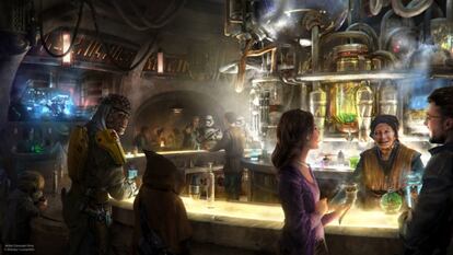 Recreación de uno de los locales de comida y bebida que abrirán en Star Wars: Galaxy's Edge.