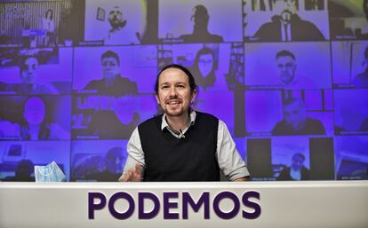 El secretario general de Podemos, Pablo Iglesias, interviene en el Consejo de Coordinación del partido, este 21 de enero.