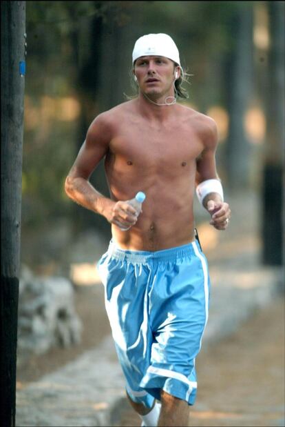Beckham, haciendo &lsquo;jogging&rsquo; en las calles de Niza en julio de 2003.