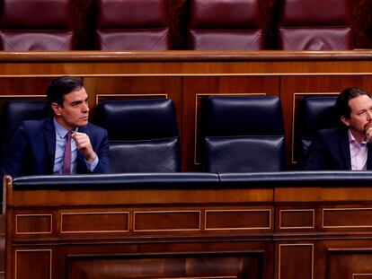 Sánchez e Iglesias, en el Congreso durante la sesión de control.