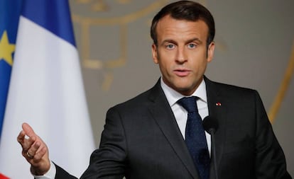 El presidente francés Emmanuel Macron en un discurso en el Elíseo el pasado 1 de mayo.