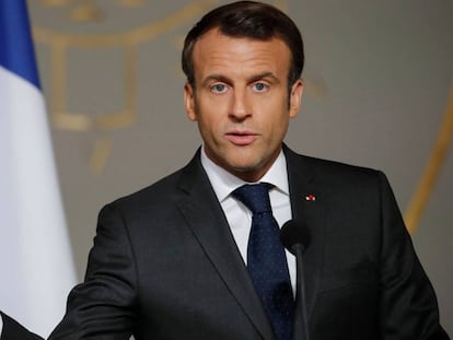 El presidente francés Emmanuel Macron en un discurso en el Elíseo el pasado 1 de mayo. 