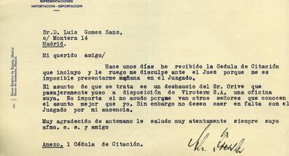 Letter from Nazi Christoph Fiessler sent to Luis Gómez Sanz.
