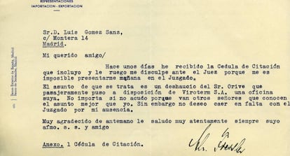 Letter from Nazi Christoph Fiessler sent to Luis Gómez Sanz.