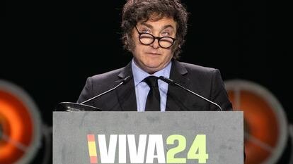 El presidente de Argentina, Javier Milei, durante una conferencia organizada por Vox, en Madrid.