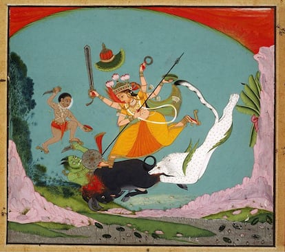 La Gran Diosa Durga matando al demonio Búfalo (Mahishasuramardini).