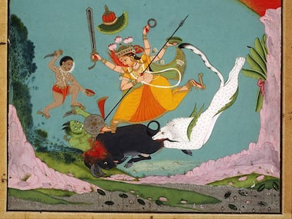 La Gran Diosa Durga matando al demonio Búfalo (Mahishasuramardini).