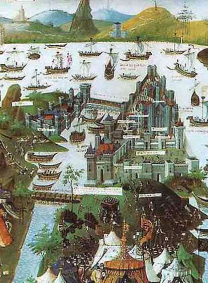 &#39;La toma de Constantinopla&#39;, miniatura de 1455 de Jean le Tavernier.