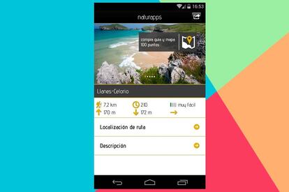 Naturapps rutas de senderismo. Una interesante credencial de esta app es que ha sido finalista en el concurso mundial WSA 2014 (Avalado por UNESCO). Partiendo de esta base, la app nos ofrece muchas rutas, sobre todo en Asturias, donde goza de hasta 100 sendas perfectamente detallada. En otras comunidades llega a ofrecer hasta 25 sendas. Lo único malo que hace ya casi dos años que no se actualiza, pero las rutas siguen siendo perfectamente válidas.