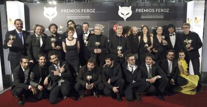 Foto de los actores de los galardonados durante la entrega de los I Premios Feroz que otorga la Asociación de Informadores Cinematográficos de España, ayer en el Cine Callao