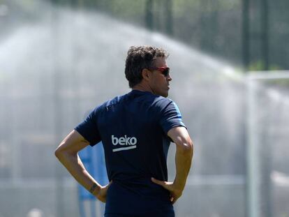 Luis Enrique, durante la sesión de entrenamiento de este viernes.