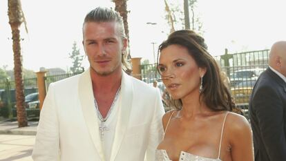 David y Victoria Beckham a su llegada a los MTV Movie Awards de 2003 en Los Ángeles.
