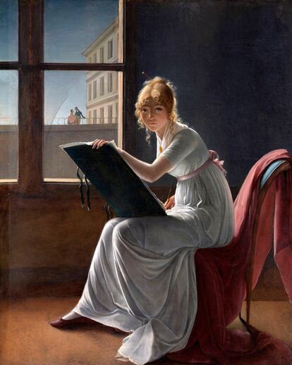 'Marie Josephine Charlotte de Val d´Ognes' (1801), de MARIE-DENISE VILLERS (1774-1821). Ocupó la portada del número de ARTnews en el que se publicó el ensayo '¿Por qué no ha habido grandes mujeres artistas?', de Linda Nochlin. El Museo Metropolitano la compró por 200.000 dólares cuando se creía que el autor era Jacques-Louis David, uno de los artistas masculinos más importantes del neoclasicismo. 
En 1947, un conservador empezó a cuestionar su procedencia, hasta que finalmente se confirmó que la obra era en realidad de Constance Charpentier (1767-1849). No faltó algún crítico que posteriormente observó en el cuadro “ciertas debilidades de las que un pintor del calibre de David no habría sido culpable”. 
En los años setenta, la pintura se convirtió en un icono del feminismo y en 1996, el cuadro volvió a cambiar de atribución, esta vez a una artista todavía más desconocida: Marie-Denise Villers.