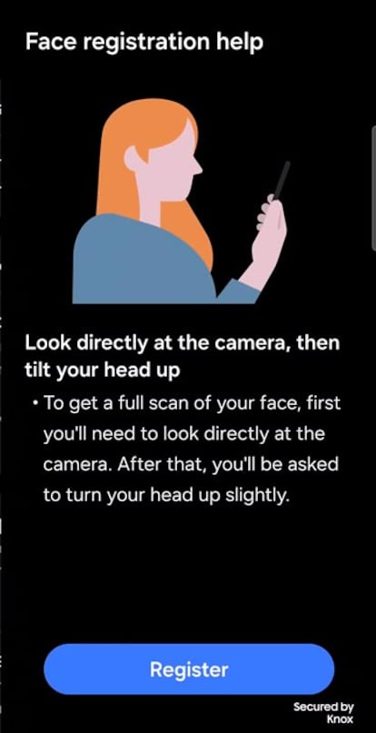 Reconocimiento facial de un teléfono Samsung Galaxy