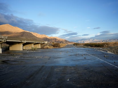 Highway 101 was covered by water near Palm Springs on Monday morning.