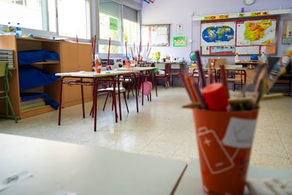 Aula del colegio público Calderón de la Barca, en Leganés (Madrid).