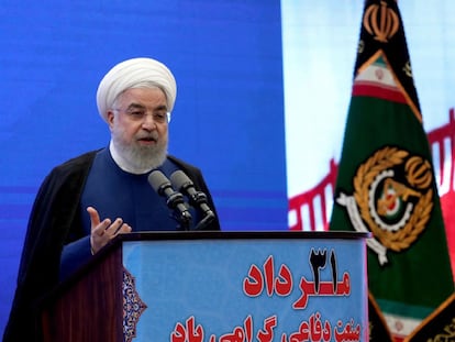 O presidente iraniano, Hasan Rohani, durante o anúncio de um novo sistema antimísseis, na semana passada.