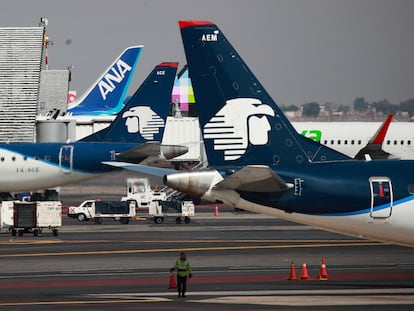 Aviones de distintas líneas aéreas en el Aeropuerto Internacional de la Ciudad de México (AICM), el 19 de enero de 2023.