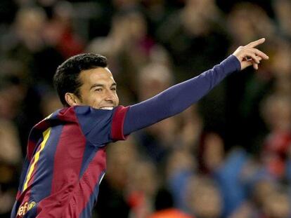 Pedro celebra un gol ante el Espanyol.