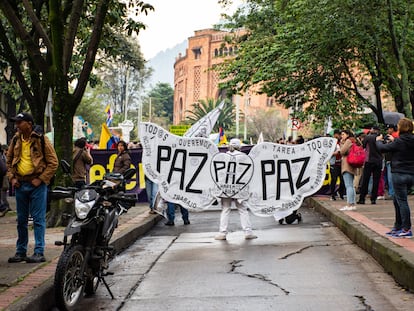 Una marcha en apoyo a la JEP, en Bogotá (Colomba), en una imagen de archivo.