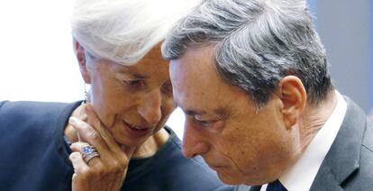 La directora del FMI, Christine Lagarde, y el presidente del BCE, Mario Draghi.