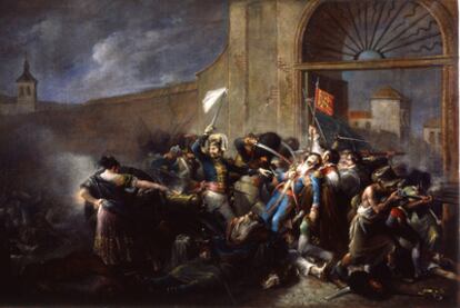 <i>La muerte de Daoíz en el Parque de Artillería de Monteleón</i> (1835), óleo de Leonardo Alenza y Nieto.