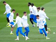 Valverde y Brahim, en el entrenamiento previo del Madrid ante el Manchester City.