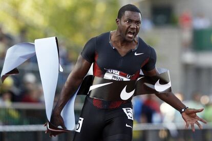 Justin Gatlin, tras terminar segundo, ayer, los campeonatos de Estados Unidos.