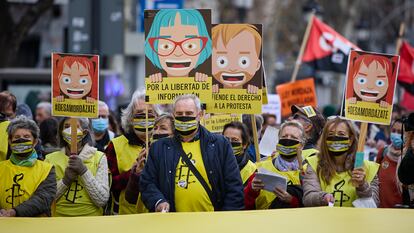 Manifestación convocada por Amnistía Internacional contra la ley mordaza celebrada en Madrid en febrero de 2022.