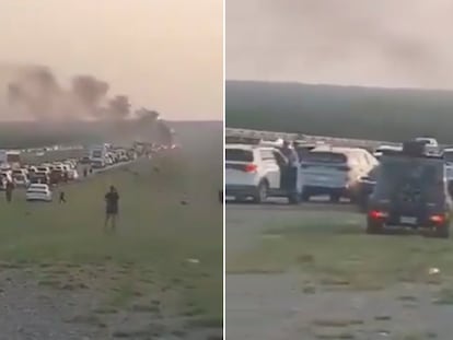 Still shots of videos shared on social media depicting the face-off on the Monterrey-Reynosa road on April 28, 2024.